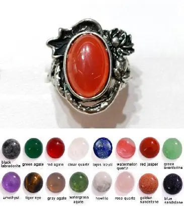 Handmade Natural Stone Gemstone Rings with Copper & Silver, Stone Size 10*14mm, No. 12 ABC Rugs Kilims